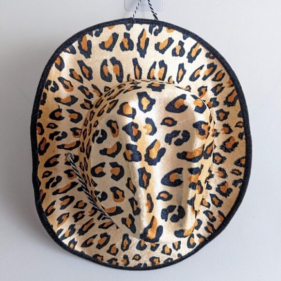 Fuzzy Leopard Print Cowboy Hat with string - Picture 2 of 4